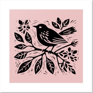 Lino Cut Bird Posters and Art